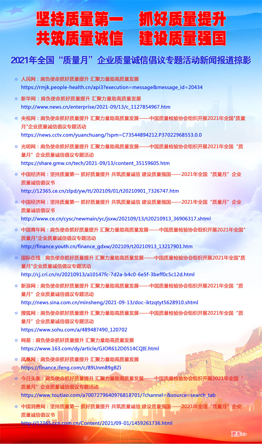 2021年全國(guó)“質(zhì)量月”企業(yè)質(zhì)量誠(chéng)信倡議專(zhuān)題活動(dòng)新聞報(bào)道掠影